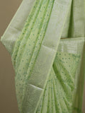 Mangalagiri fancy saree light green color allover prints & zari border with rich pallu and plain blouse
