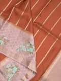 Tabby silk fancy saree allover zari stripes with contrast pallu and attached blouse