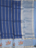 Tabby silk fancy saree allover zari stripes with contrast pallu and attached blouse