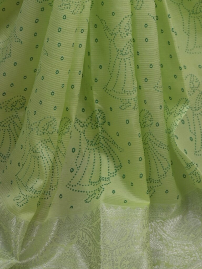 Mangalagiri fancy saree light green color allover prints & zari border with rich pallu and plain blouse