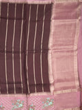 Tabby silk fancy saree allover zari stripes with contrast pallu and attached blouse