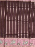 Tabby silk fancy saree allover zari stripes with contrast pallu and attached blouse