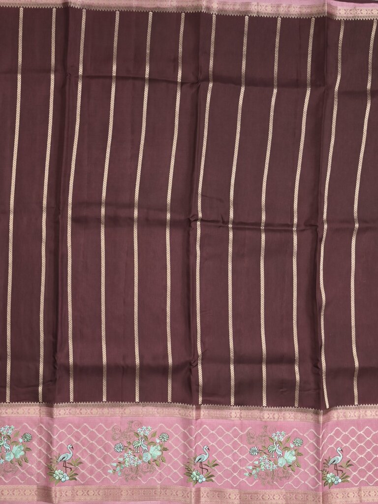 Tabby silk fancy saree allover zari stripes with contrast pallu and attached blouse