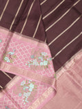 Tabby silk fancy saree allover zari stripes with contrast pallu and attached blouse