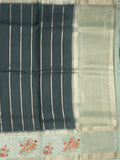 Tabby silk fancy saree allover zari stripes with contrast pallu and attached blouse