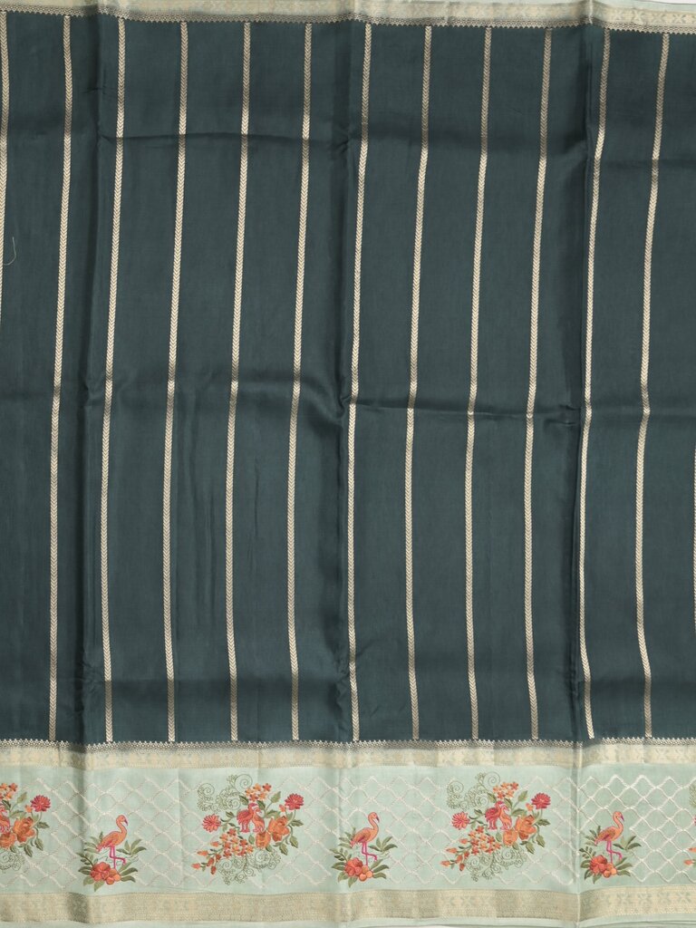 Tabby silk fancy saree allover zari stripes with contrast pallu and attached blouse