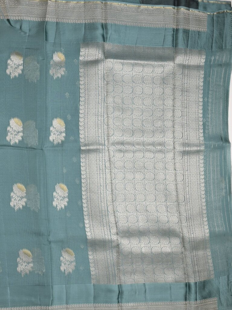 Pure kota fancy saree allover zari motifs & zari border with attached self blouse