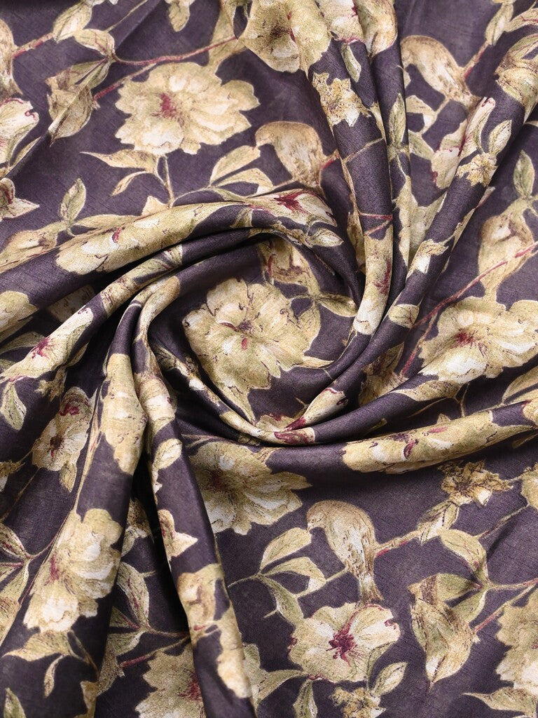Dola silk fancy saree grey color allover prints & zari border with printed pallu and printed blouse