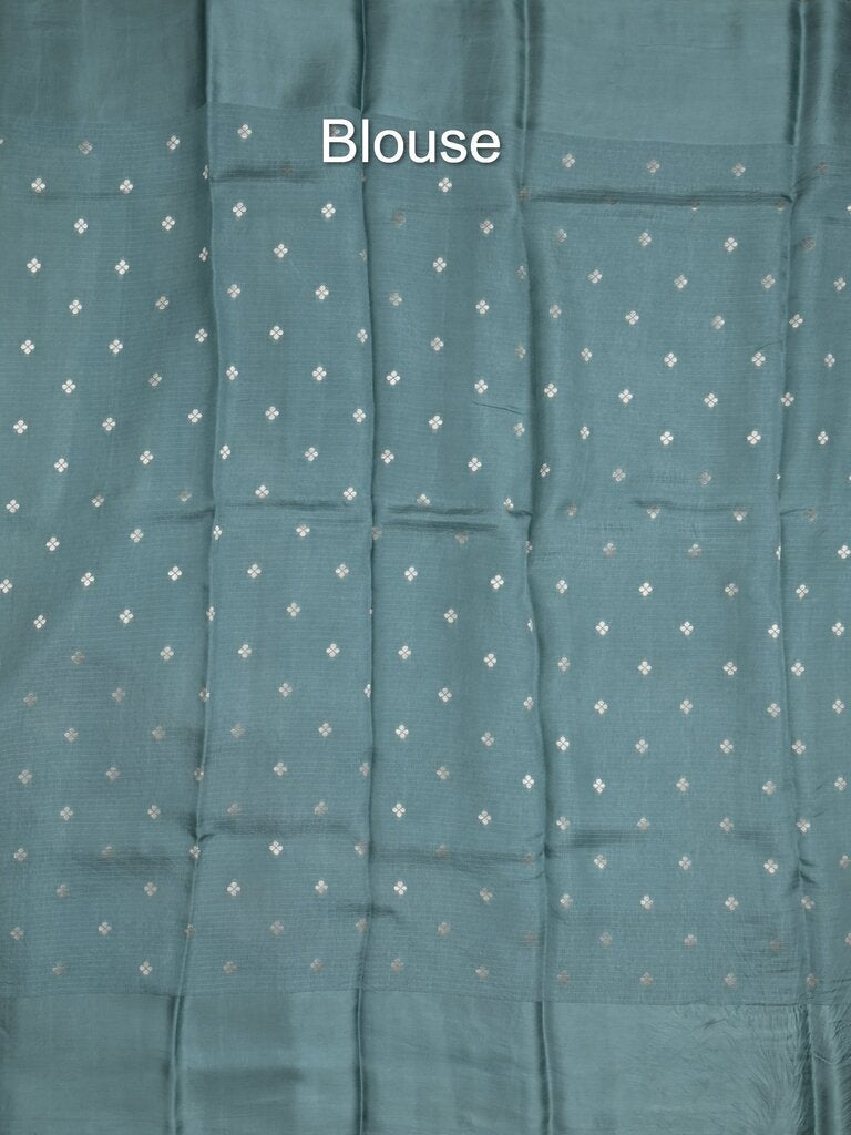 Pure kota fancy saree allover zari motifs & zari border with attached self blouse