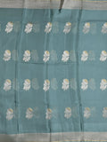 Pure kota fancy saree allover zari motifs & zari border with attached self blouse