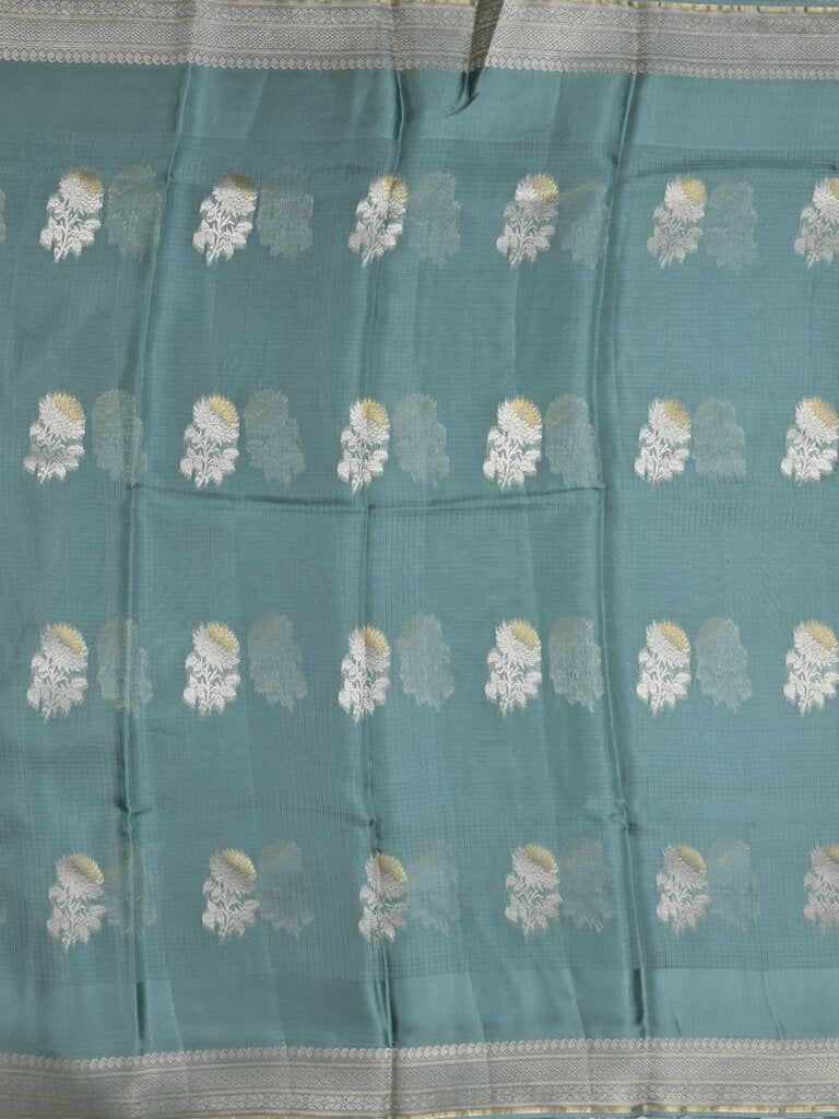 Pure kota fancy saree allover zari motifs & zari border with attached self blouse