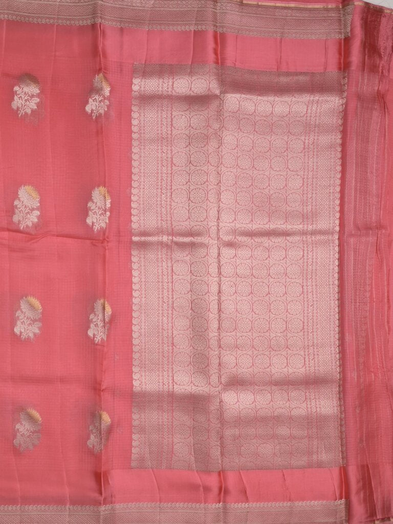 Pure kota fancy saree allover zari motifs & zari border with attached self blouse