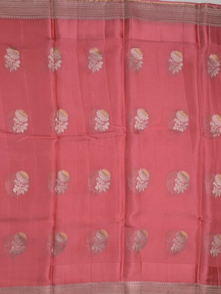 Pure kota fancy saree allover zari motifs & zari border with attached self blouse
