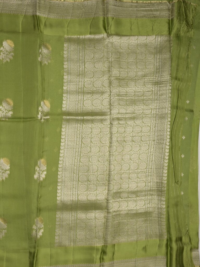 Pure kota fancy saree allover zari motifs & zari border with attached self blouse