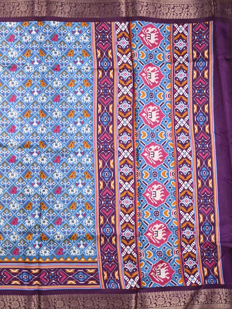 Dola silk fancy saree sky blue color allover prints & zari border with printed pallu and printed blouse