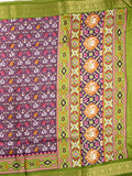 Dola silk fancy saree purple color allover prints & zari border with printed pallu and printed blouse