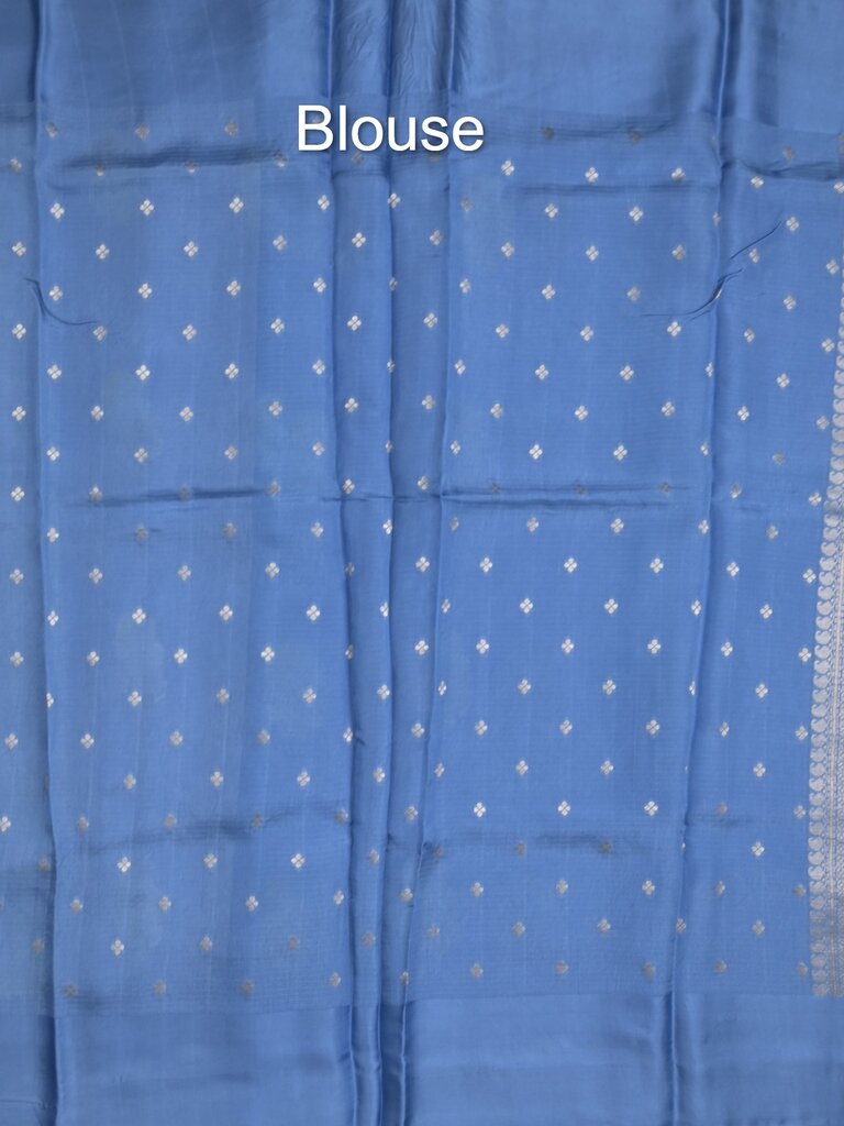 Pure kota fancy saree allover zari motifs & zari border with attached self blouse