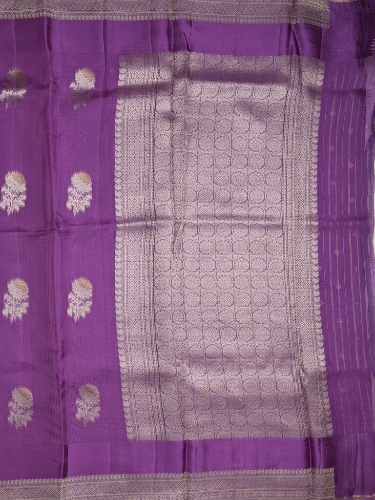 Pure kota fancy saree allover zari motifs & zari border with attached self blouse