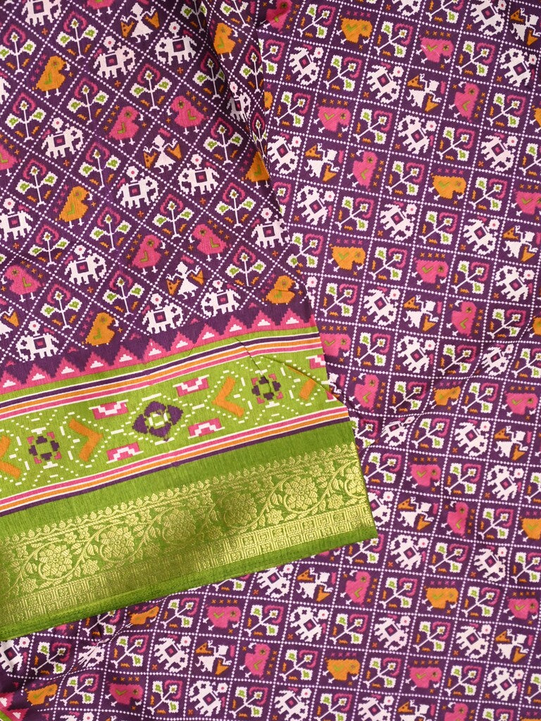 Dola silk fancy saree purple color allover prints & zari border with printed pallu and printed blouse