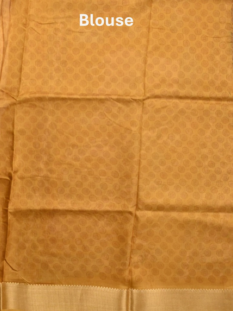 Dola silk fancy saree lavender color allover prints & zari border with printed pallu and printed blouse
