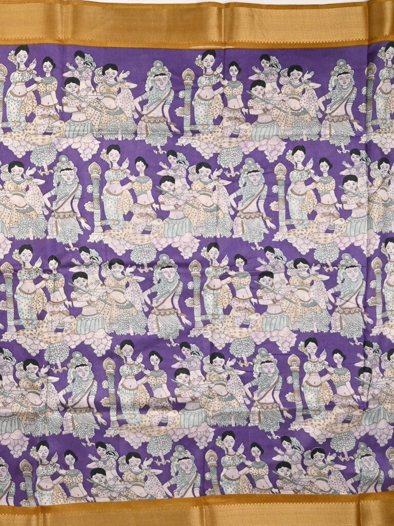 Dola silk fancy saree lavender color allover prints & zari border with printed pallu and printed blouse