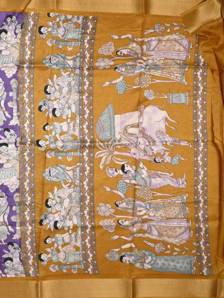 Dola silk fancy saree lavender color allover prints & zari border with printed pallu and printed blouse