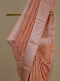 Mangalagiri fancy saree peach color allover prints & zari border with rich pallu and plain blouse