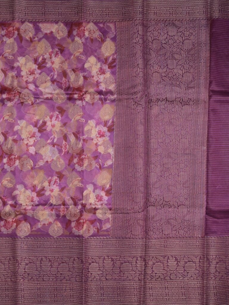 Dupion printed fancy saree with big zari border and matching blouse