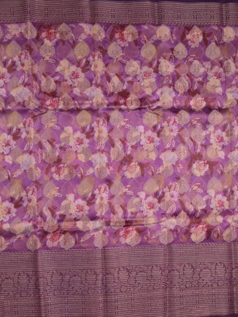 Dupion printed fancy saree with big zari border and matching blouse