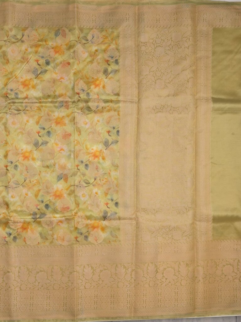 Dupion printed fancy saree with big zari border and matching blouse