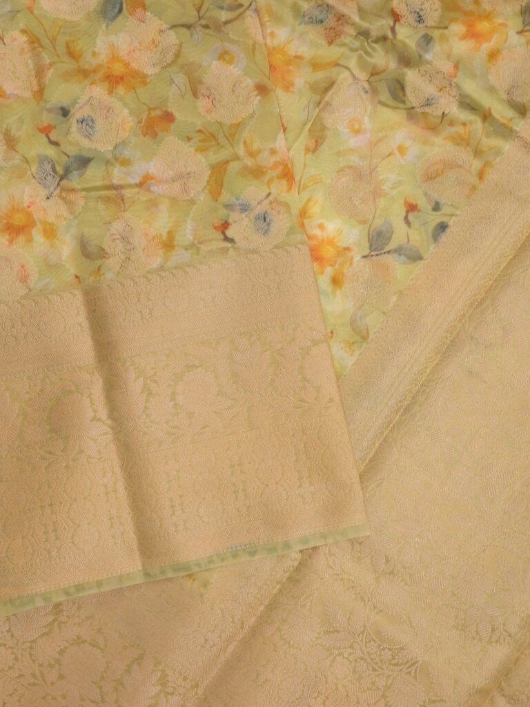 Dupion printed fancy saree with big zari border and matching blouse