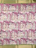 Dola silk fancy saree purple color allover prints & zari border with printed pallu and printed blouse