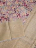 Dupion printed fancy saree with big zari border and matching blouse