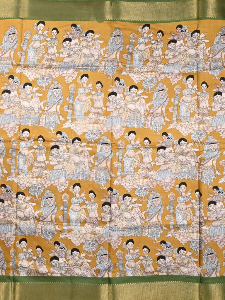Dola silk fancy saree yellow color allover prints & zari border with printed pallu and printed blouse