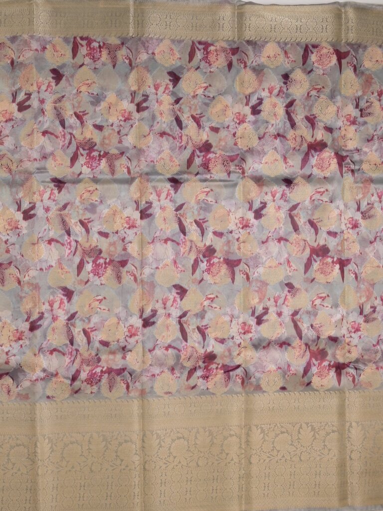 Dupion printed fancy saree with big zari border and matching blouse