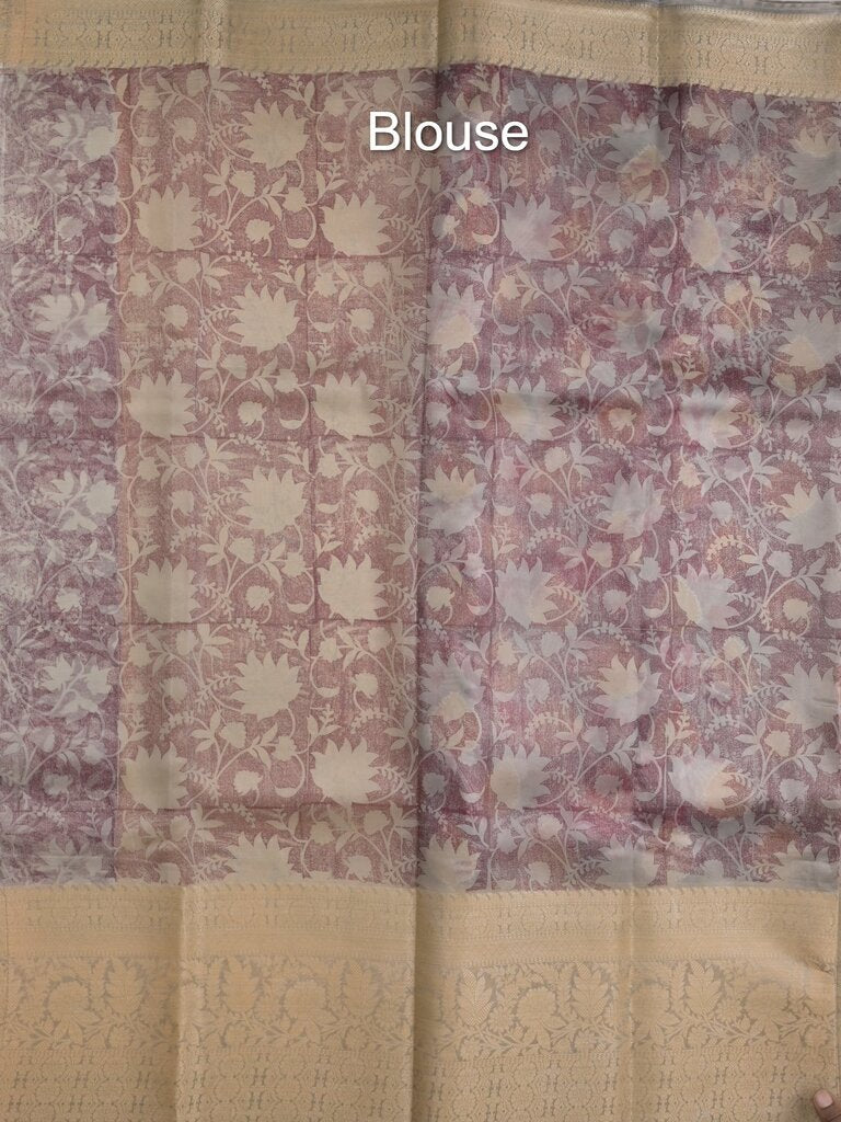 Dupion printed fancy saree with big zari border and matching blouse