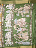 Dola silk fancy saree yellow color allover prints & zari border with printed pallu and printed blouse