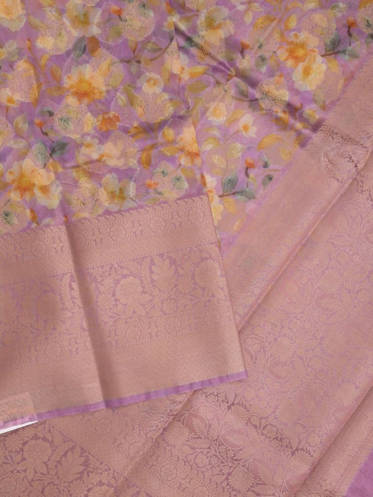 Dupion printed fancy saree with big zari border and matching blouse
