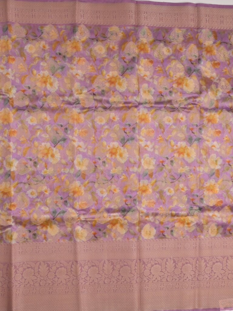 Dupion printed fancy saree with big zari border and matching blouse