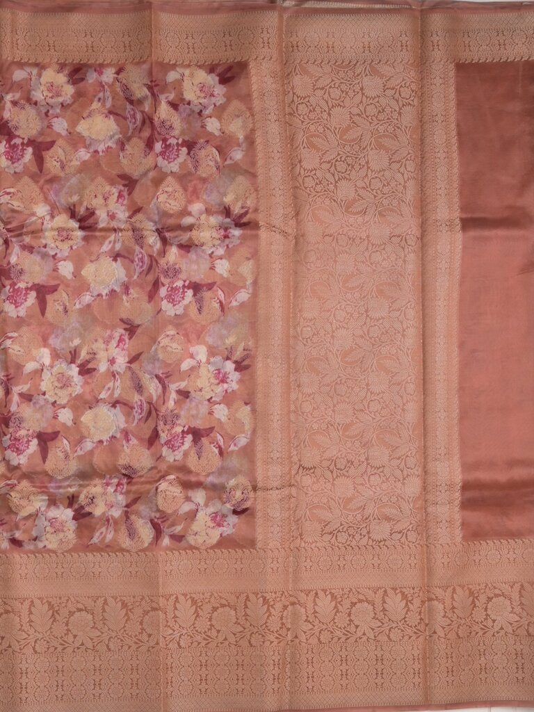 Dupion printed fancy saree with big zari border and matching blouse