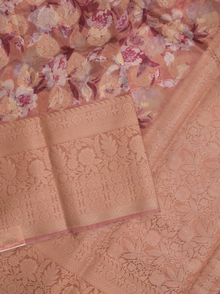 Dupion printed fancy saree with big zari border and matching blouse