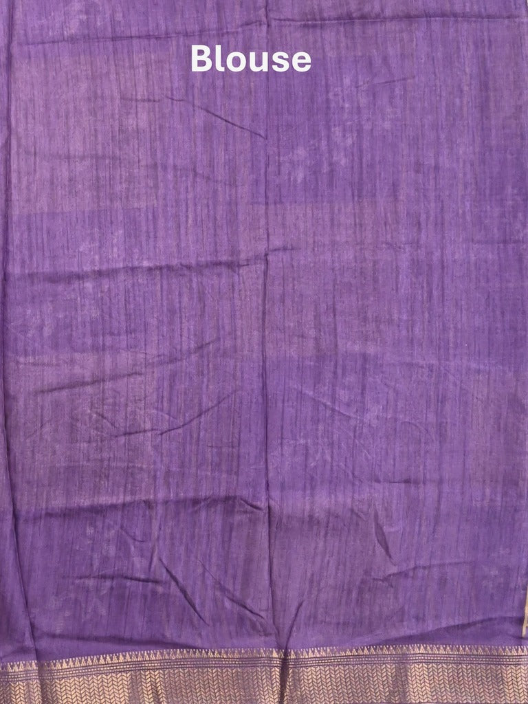 Dola silk fancy saree lavender color allover prints & zari border with printed pallu and printed blouse