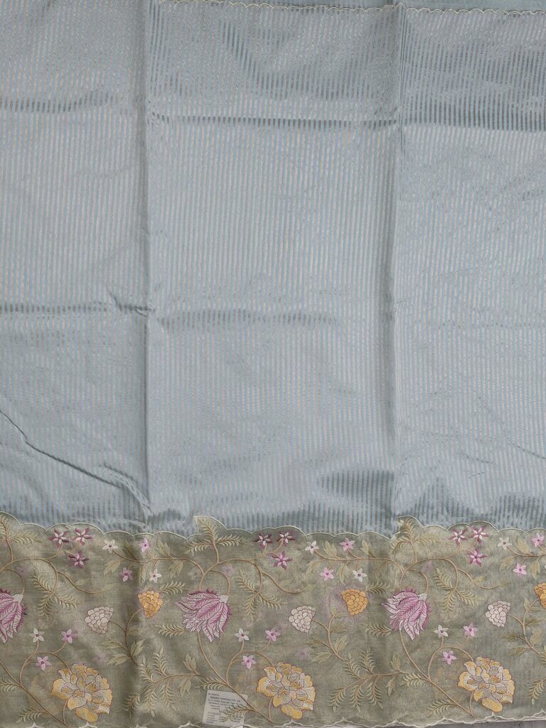 Dupion fancy saree allover stripes with embroidery cutwork border and tissue blouse