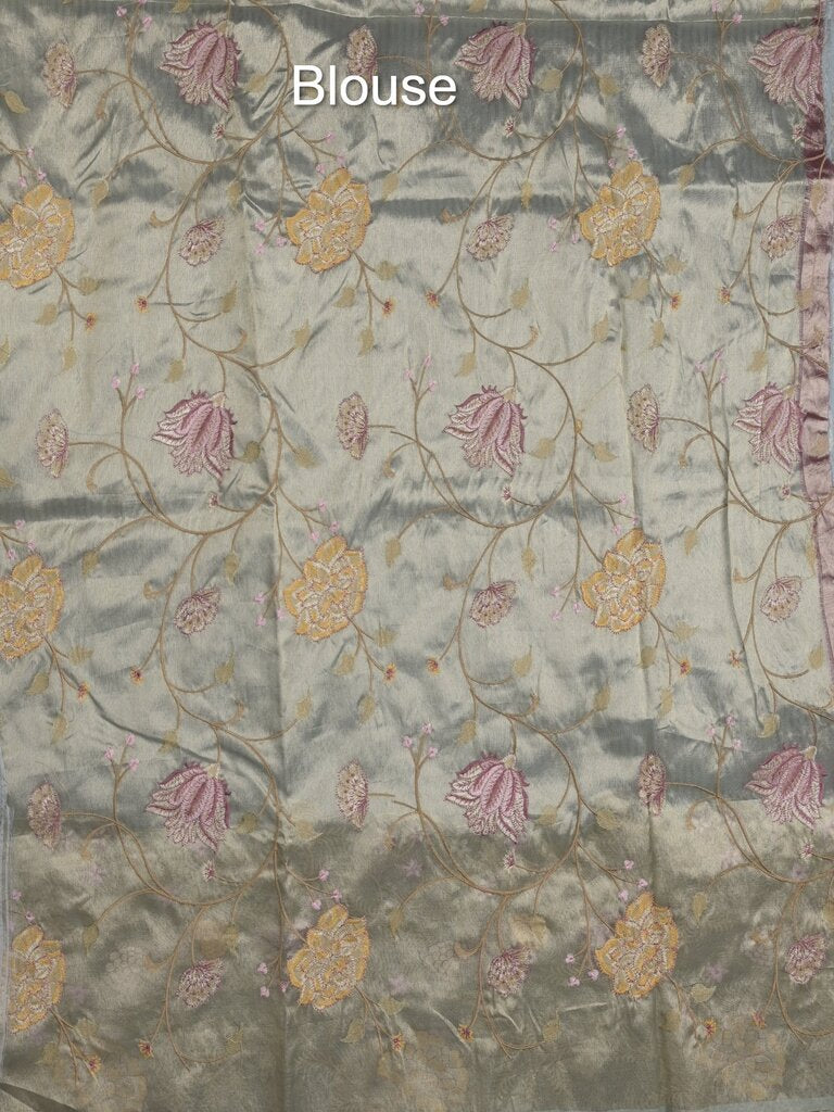 Dupion fancy saree allover stripes with embroidery cutwork border and tissue blouse