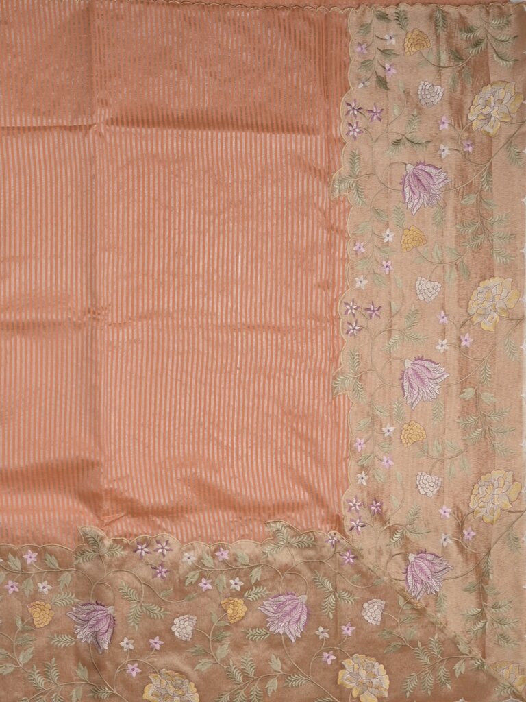 Dupion fancy saree allover stripes with embroidery cutwork border and tissue blouse