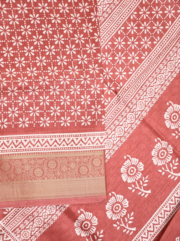 Dola silk fancy saree pink color allover prints & zari border with printed pallu and printed blouse