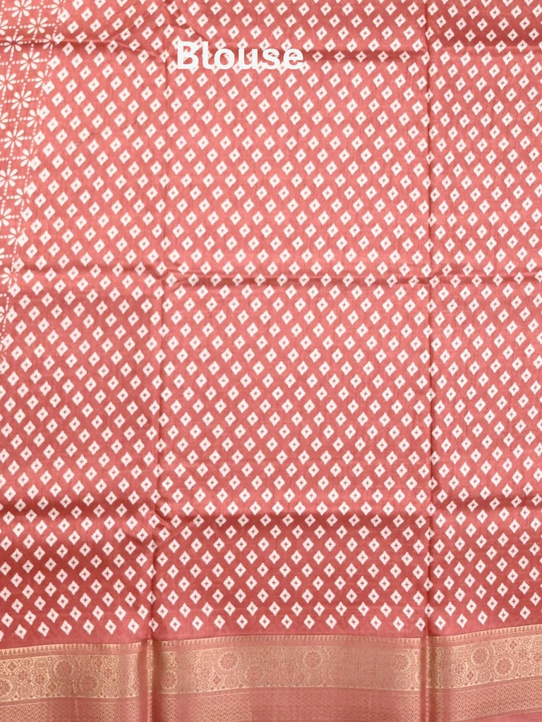 Dola silk fancy saree pink color allover prints & zari border with printed pallu and printed blouse