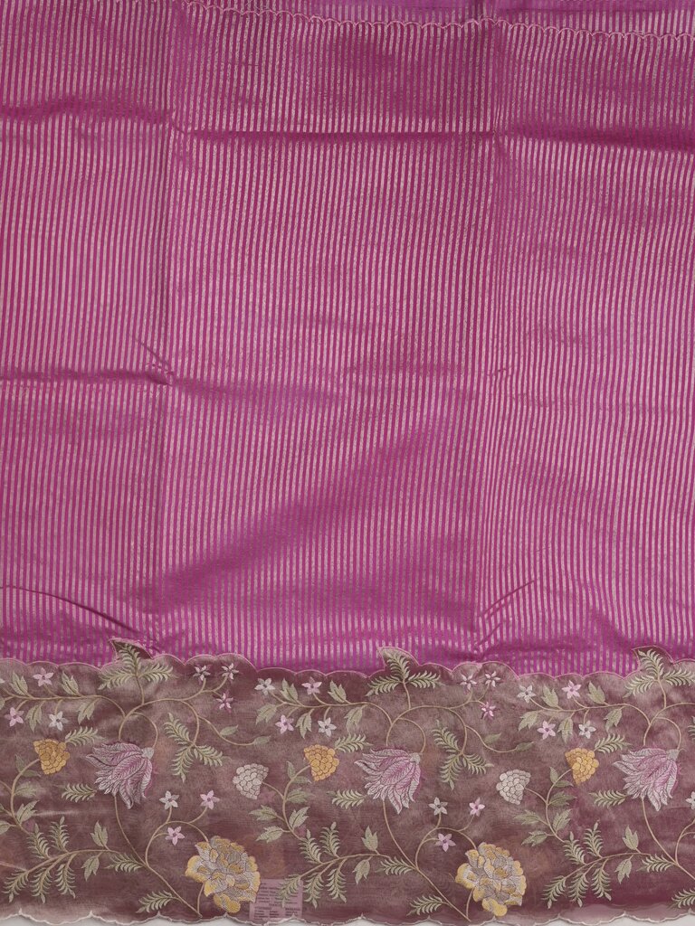 Dupion fancy saree allover stripes with embroidery cutwork border and tissue blouse