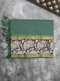 Mangalagiri cotton saree in dark green color with kalamkari border and zari pallu & kalamkari blouse