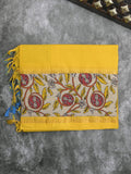 Mangalagiri cotton saree in yellow color with kalamkari border and zari pallu & kalamkari blouse
